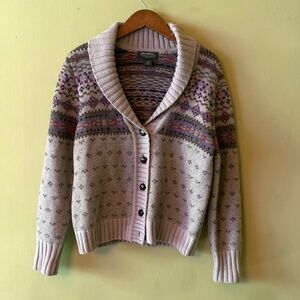 VINTAGE Fair Isle Wool Cardigan Button Front Sweater Women’s L